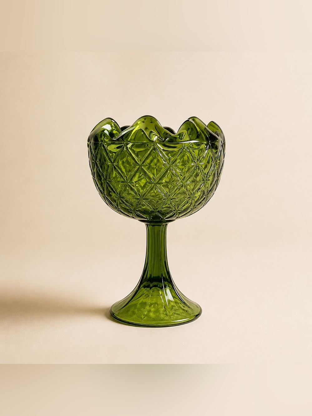 Indiana Glass Avocado Green Pedestal Compote Bowl With Duett Pattern